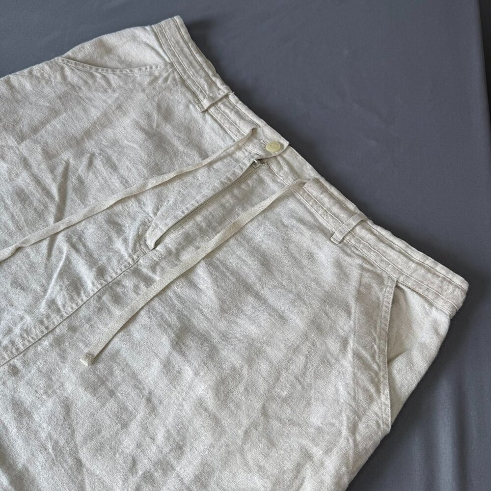 Crossroads midi 100% linen beige skirt back slit boho casual lightweight medium